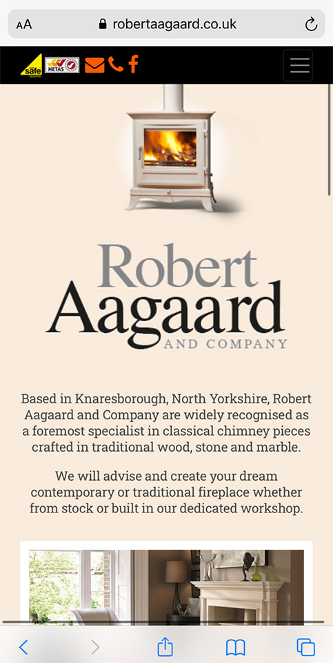 Mobile website: Robert Aagaard Fires and Fireplaces