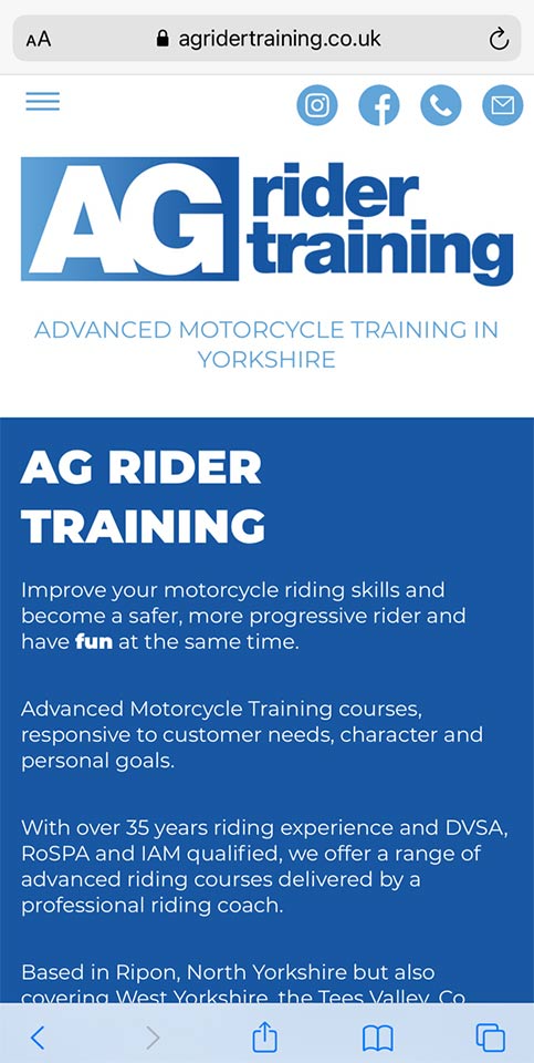 Responsive website: AG Rider Training - Ripon, North Yorkshire
