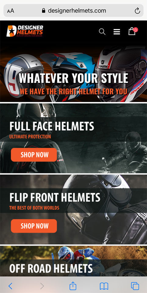Mobile website: Designer Helmets