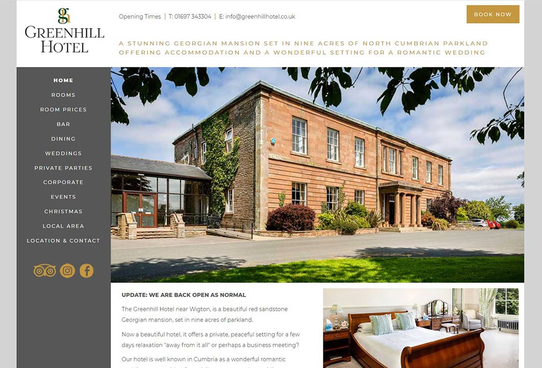 Desktop website: Greenhill Hotel, Wigton, Cumbria
