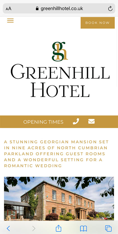 Mobile website: Greenhill Hotel, Wigton, Cumbria