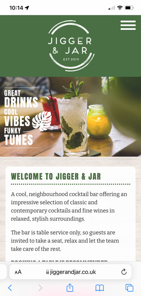 Mobile website: Jigger & Jar