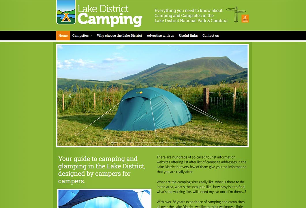 Desktop website: Lake District Camping