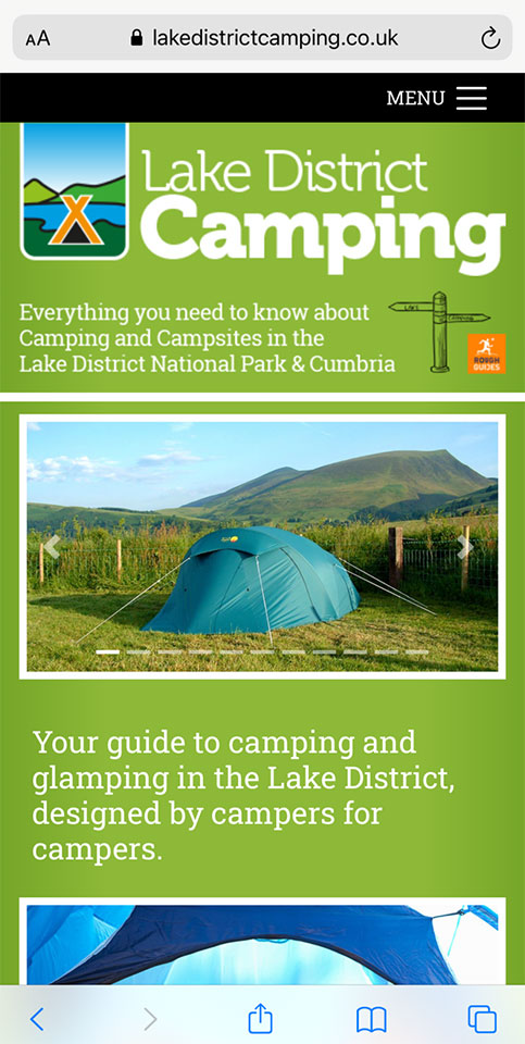 Mobile website: Lake District Camping