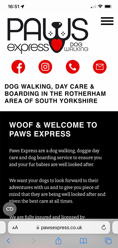Mobile website: Paws Express