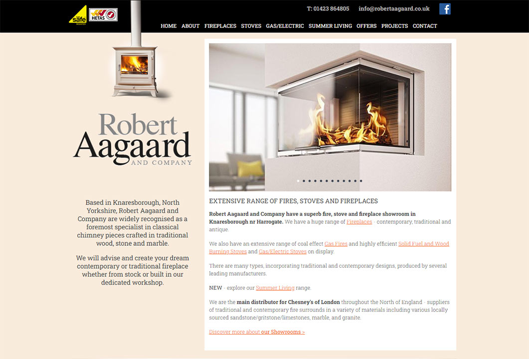 Desktop website: Robert Aagaard Fires & Fireplaces