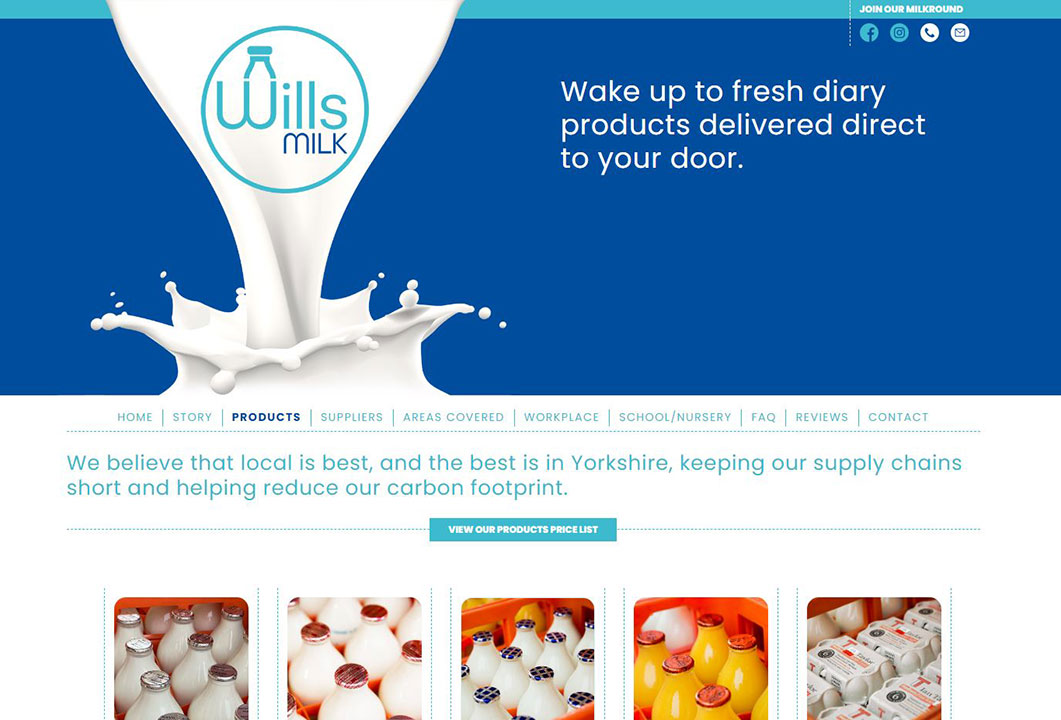 Destop website: Wills Milk